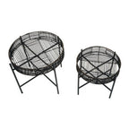 Batu Side Table Set | Black Rattan and Metal Set of 2 Side Tables