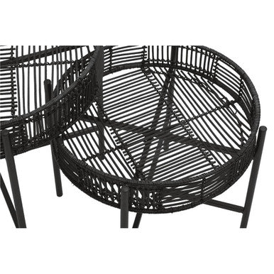 Batu Side Table Set | Black Rattan and Metal Set of 2 Side Tables