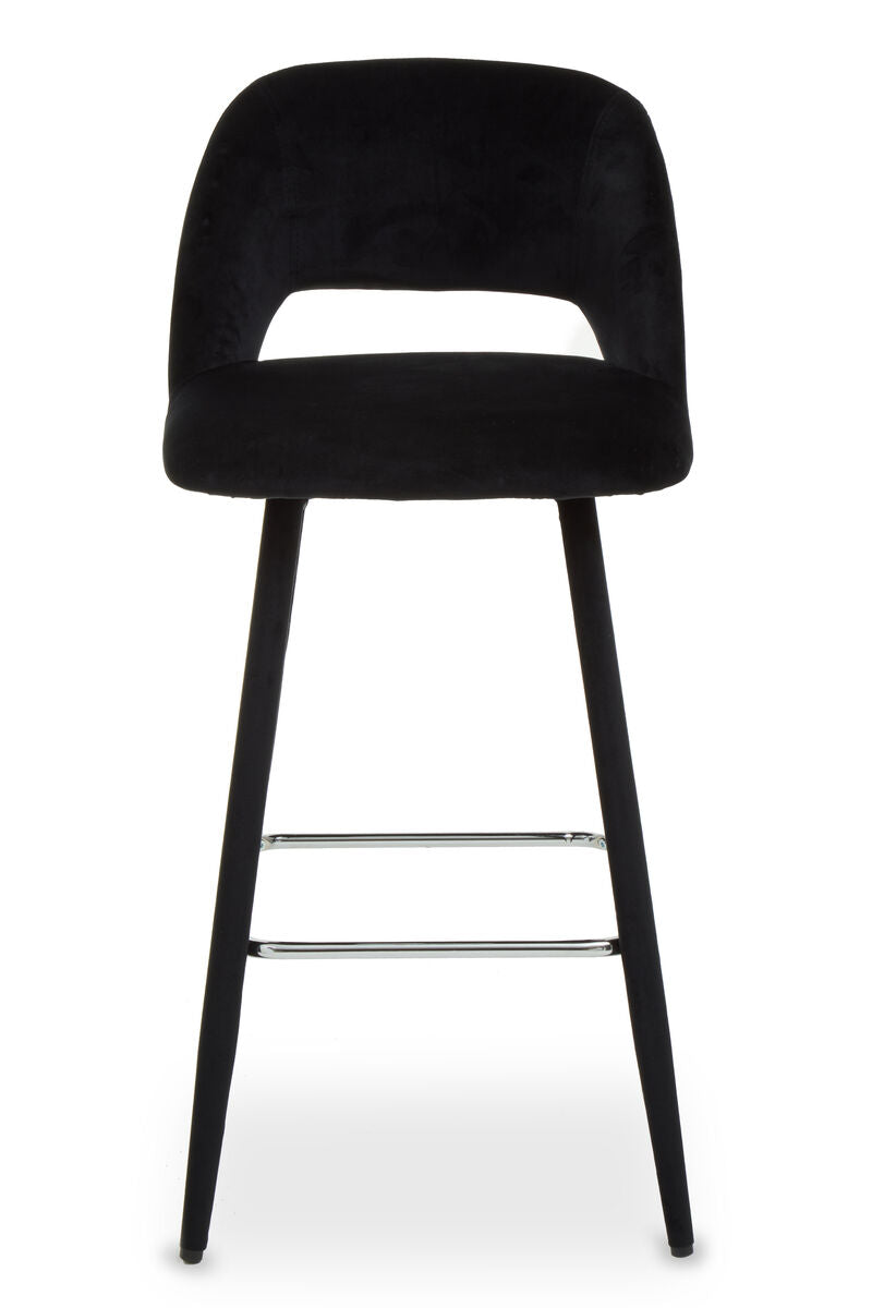 Warren Bar Chair | Black Velvet Bar Chair with Silver Finish Footrest