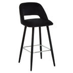 Warren Bar Chair | Black Velvet Bar Chair with Silver Finish Footrest