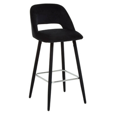 Warren Bar Chair | Black Velvet Bar Chair with Silver Finish Footrest