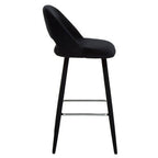 Warren Bar Chair | Black Velvet Bar Chair with Silver Finish Footrest