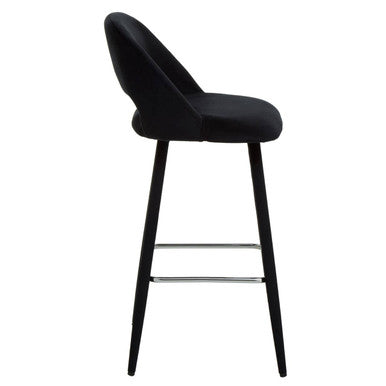 Warren Bar Chair | Black Velvet Bar Chair with Silver Finish Footrest