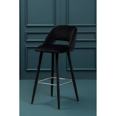 Warren Bar Chair | Black Velvet Bar Chair with Silver Finish Footrest