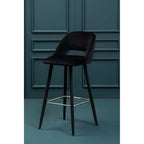 Warren Bar Chair | Black Velvet Bar Chair with Silver Finish Footrest