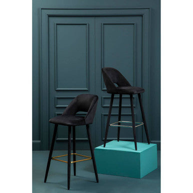 Warren Bar Chair | Black Velvet Bar Chair with Silver Finish Footrest