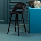 Warren Bar Chair | Black Velvet Bar Chair with Silver Finish Footrest