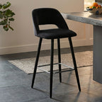 Warren Bar Chair | Black Velvet Bar Chair with Silver Finish Footrest