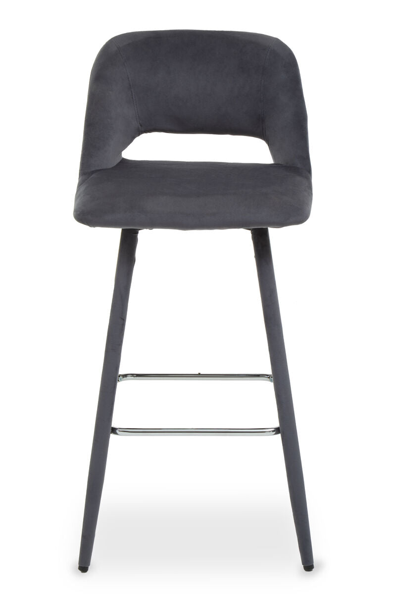 Warren Bar Chair | Grey Velvet Bar Chair with Silver Finish Footrest