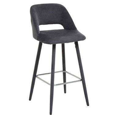 Warren Bar Chair | Grey Velvet Bar Chair with Silver Finish Footrest