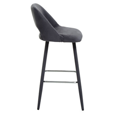 Warren Bar Chair | Grey Velvet Bar Chair with Silver Finish Footrest