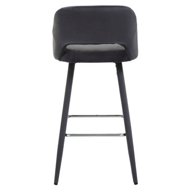 Warren Bar Chair | Grey Velvet Bar Chair with Silver Finish Footrest