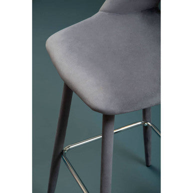 Warren Bar Chair | Grey Velvet Bar Chair with Silver Finish Footrest