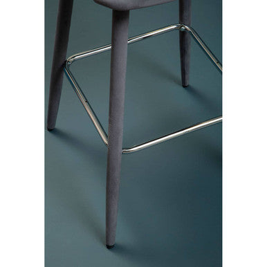 Warren Bar Chair | Grey Velvet Bar Chair with Silver Finish Footrest