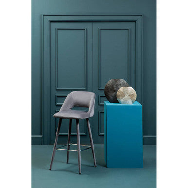 Warren Bar Chair | Grey Velvet Bar Chair with Silver Finish Footrest