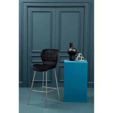 Warton Bar Chair | Black Velvet Quilted Bar Chair