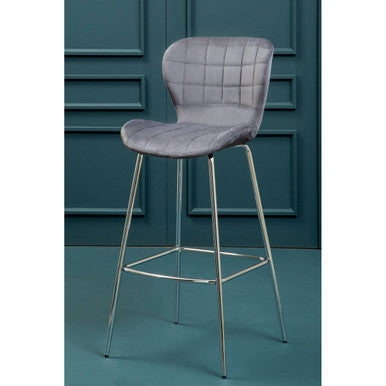 Warton Bar Chair | Grey Velvet Quilted Bar Chair