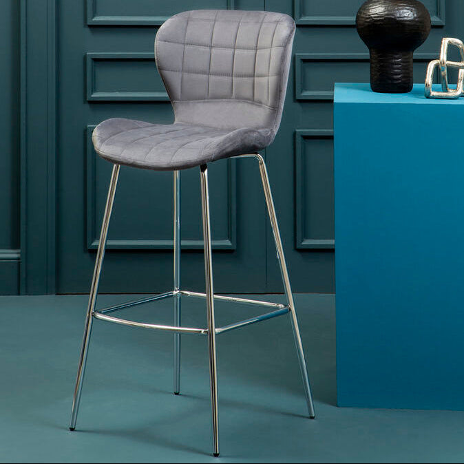 Warton Bar Chair | Grey Velvet Quilted Bar Chair