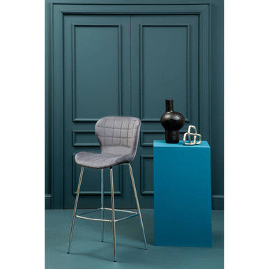 Warton Bar Chair | Grey Velvet Quilted Bar Chair
