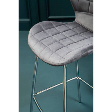 Warton Bar Chair | Grey Velvet Quilted Bar Chair