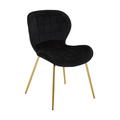 Warton Dining Chair | Black Velvet Quilted Dining Chair