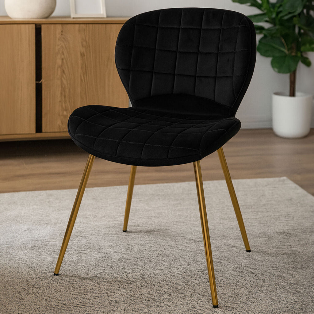 Warton Dining Chair | Black Velvet Quilted Dining Chair
