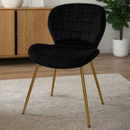 Warton Dining Chair | Black Velvet Quilted Dining Chair