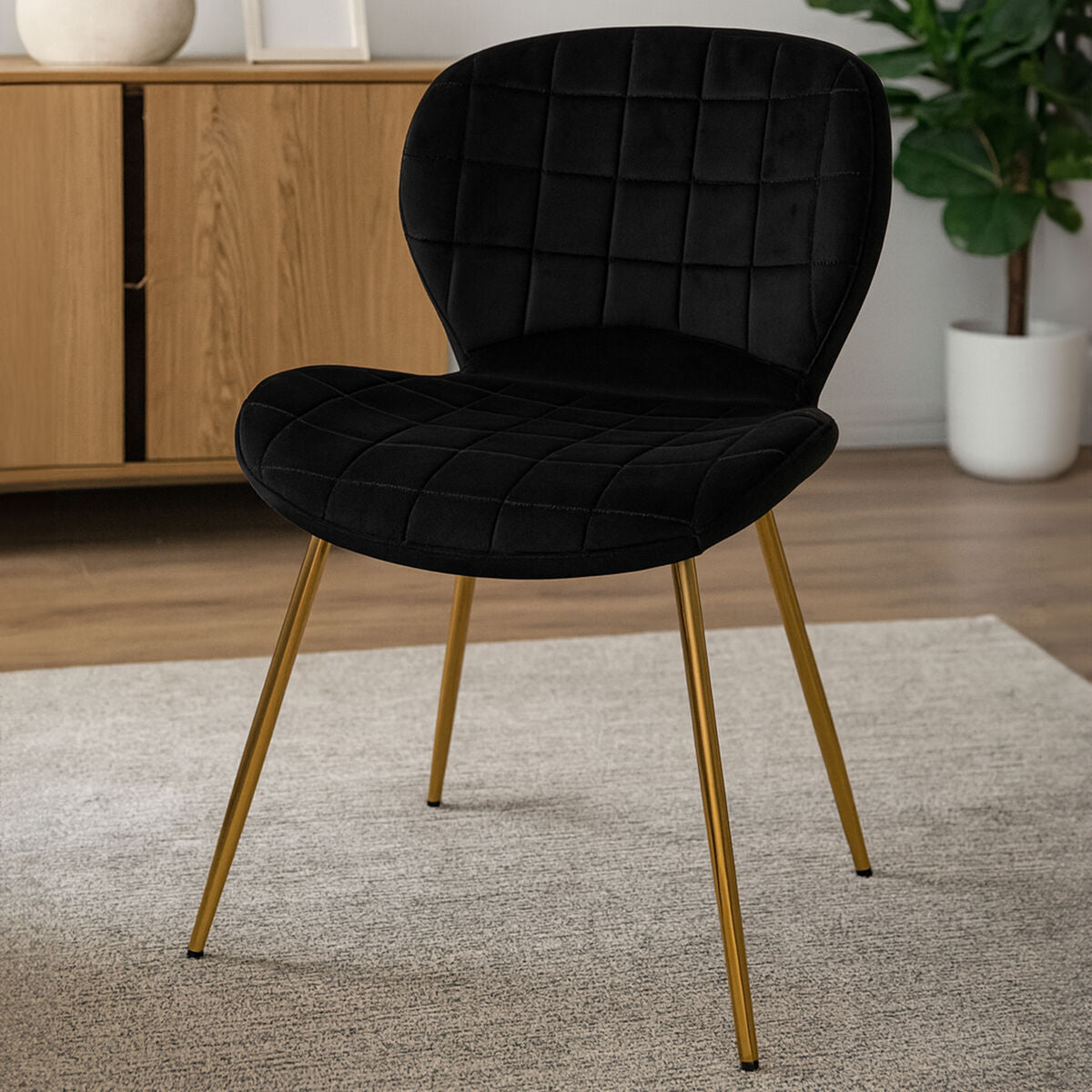 Warton Dining Chair | Black Velvet Quilted Dining Chair