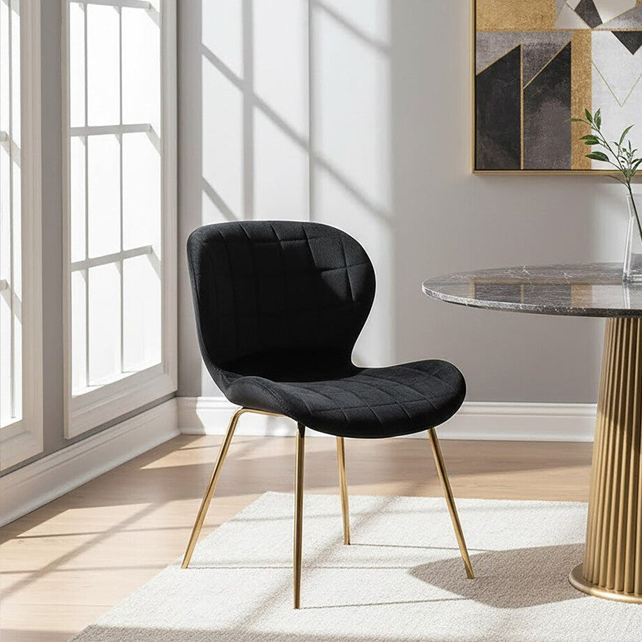 Warton Dining Chair | Black Velvet Quilted Dining Chair