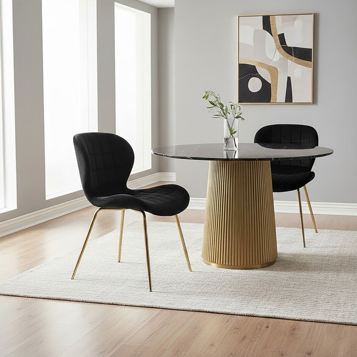 Warton Dining Chair | Black Velvet Quilted Dining Chair