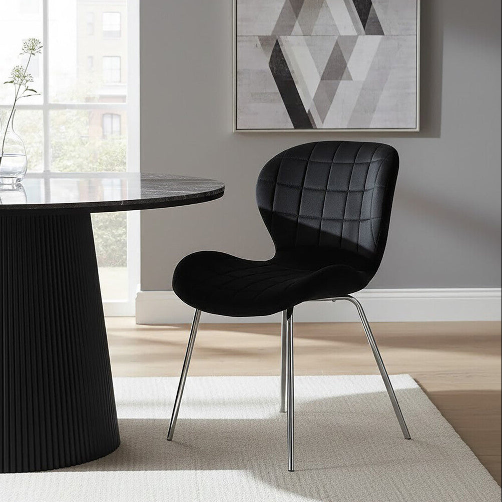 Warton Dining Chair | Black Velvet Quilted Dining Chair