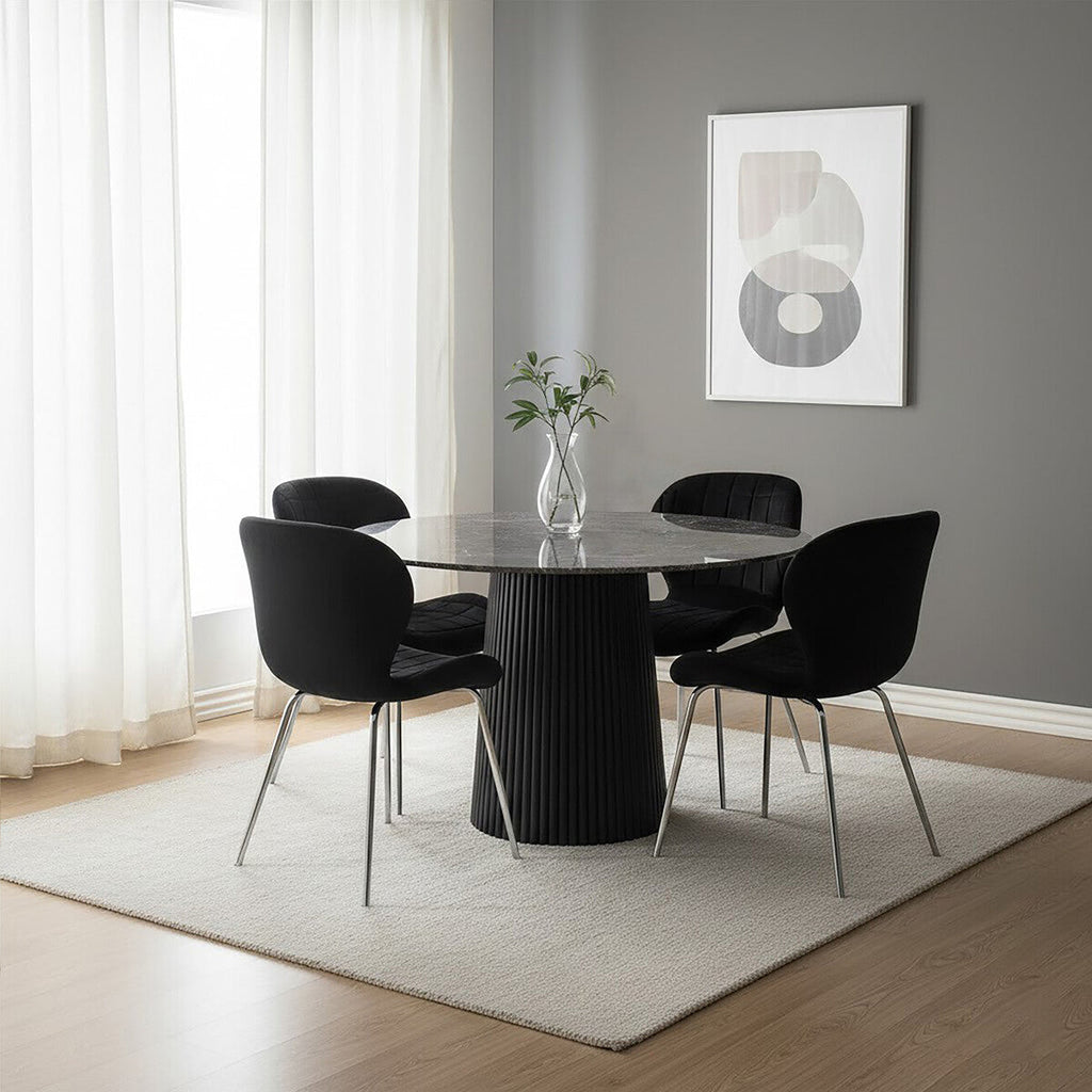 Warton Dining Chair | Black Velvet Quilted Dining Chair