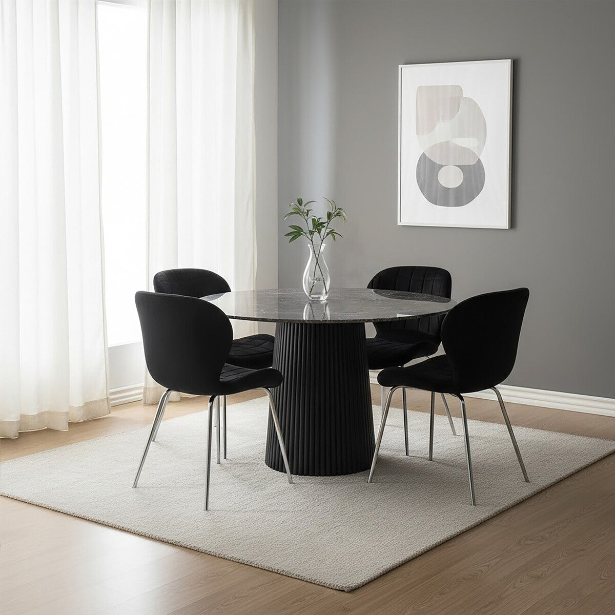 Warton Dining Chair | Black Velvet Quilted Dining Chair