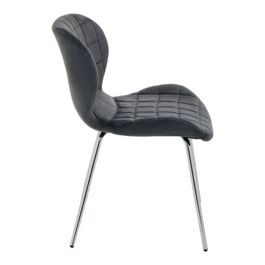 Warton Dining Chair | Grey Velvet Quilted Dining Chair