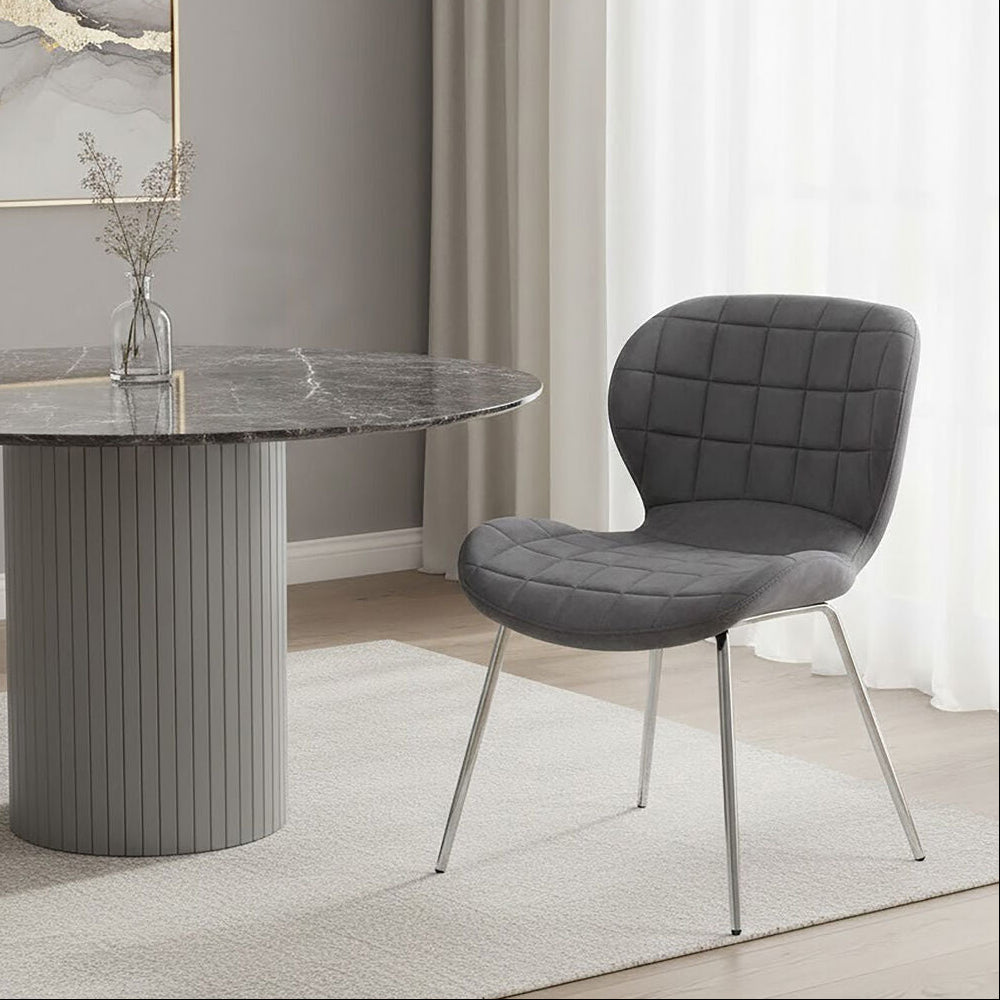 Warton Dining Chair | Grey Velvet Quilted Dining Chair