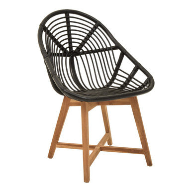 Manado Accent Chair | Black Rattan and Teak Wood Chair