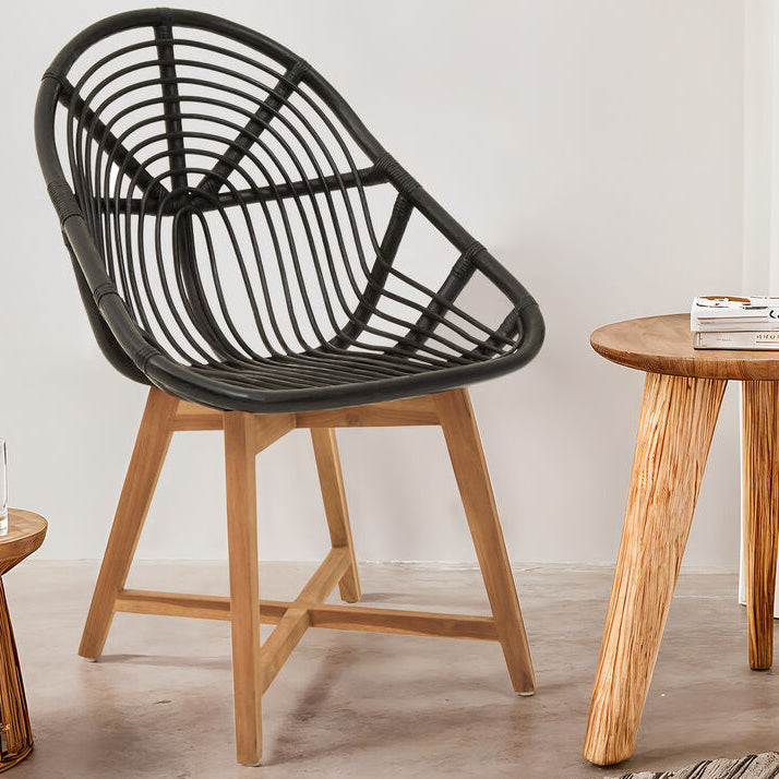 Manado Accent Chair | Black Rattan and Teak Wood Chair