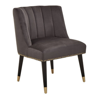 Doucet Grey Velvet Dining Chair with Black Wooden Legs