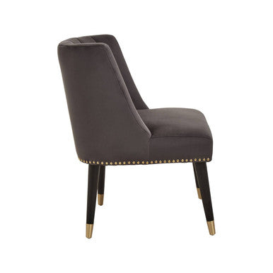 Doucet Grey Velvet Dining Chair with Black Wooden Legs