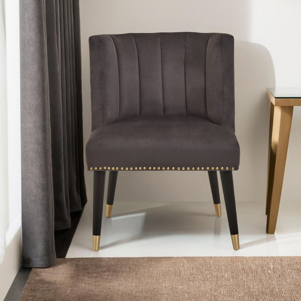 Doucet Grey Velvet Dining Chair with Black Wooden Legs