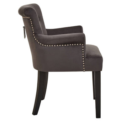 Doucet Dining Chair | Grey Velvet Dining Chair with Ring Back
