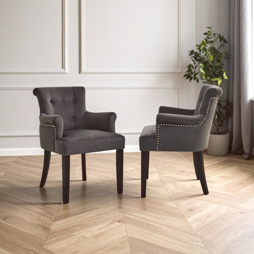 Doucet Dining Chair | Grey Velvet Dining Chair with Ring Back