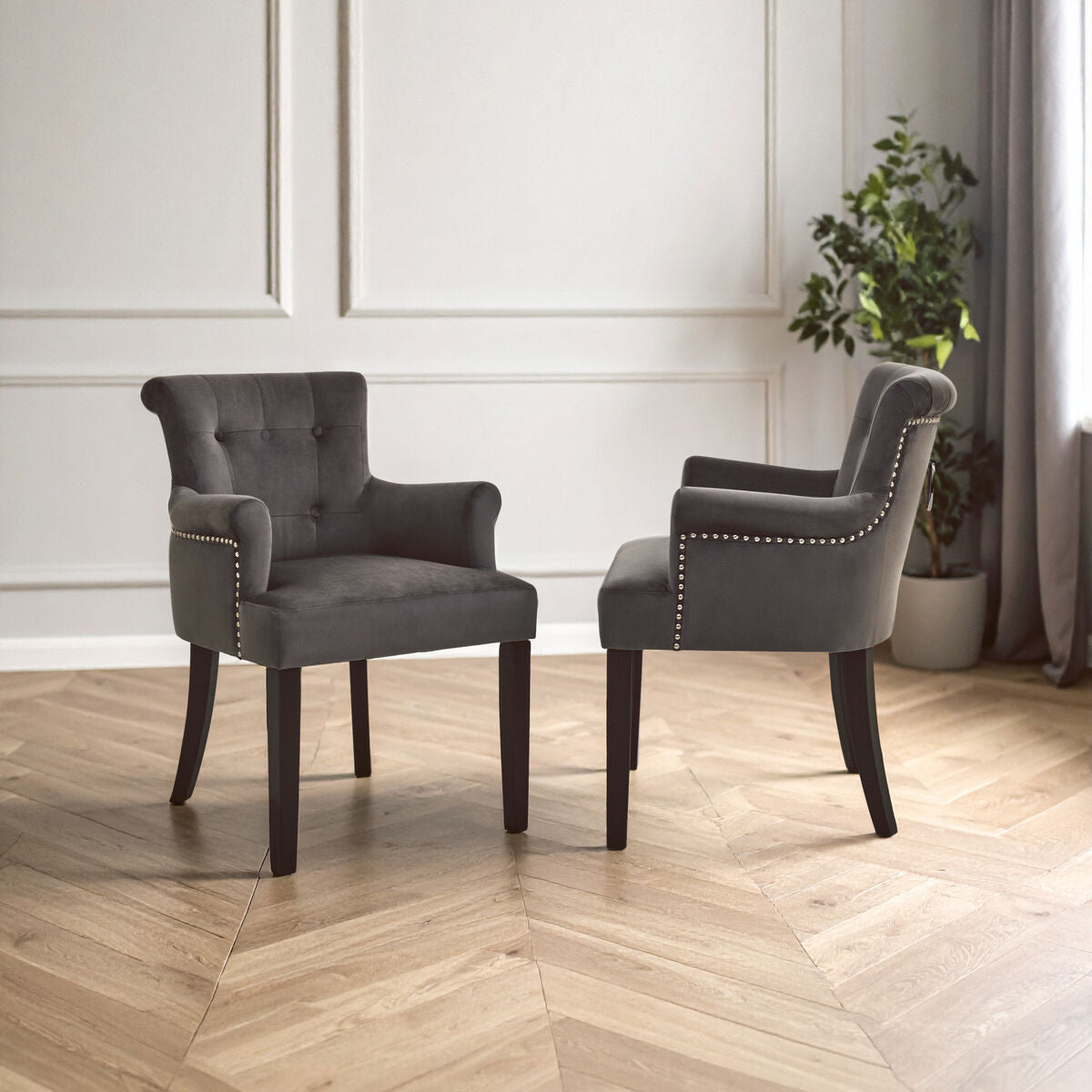 Doucet Dining Chair | Grey Velvet Dining Chair with Ring Back