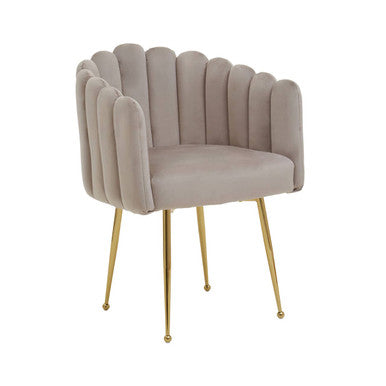 Bari Dining Chair | Mink Velvet Scalloped Dining Chair with Gold Finish Legs