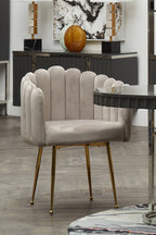 Bari Dining Chair | Mink Velvet Scalloped Dining Chair with Gold Finish Legs