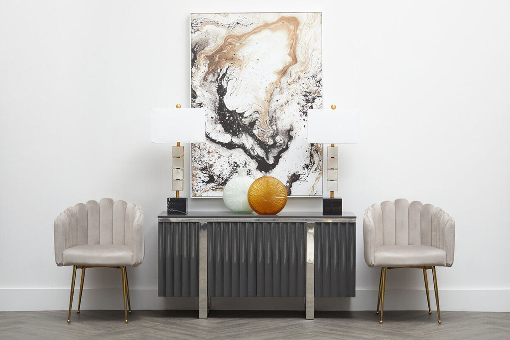 Bari Dining Chair | Mink Velvet Scalloped Dining Chair with Gold Finish Legs
