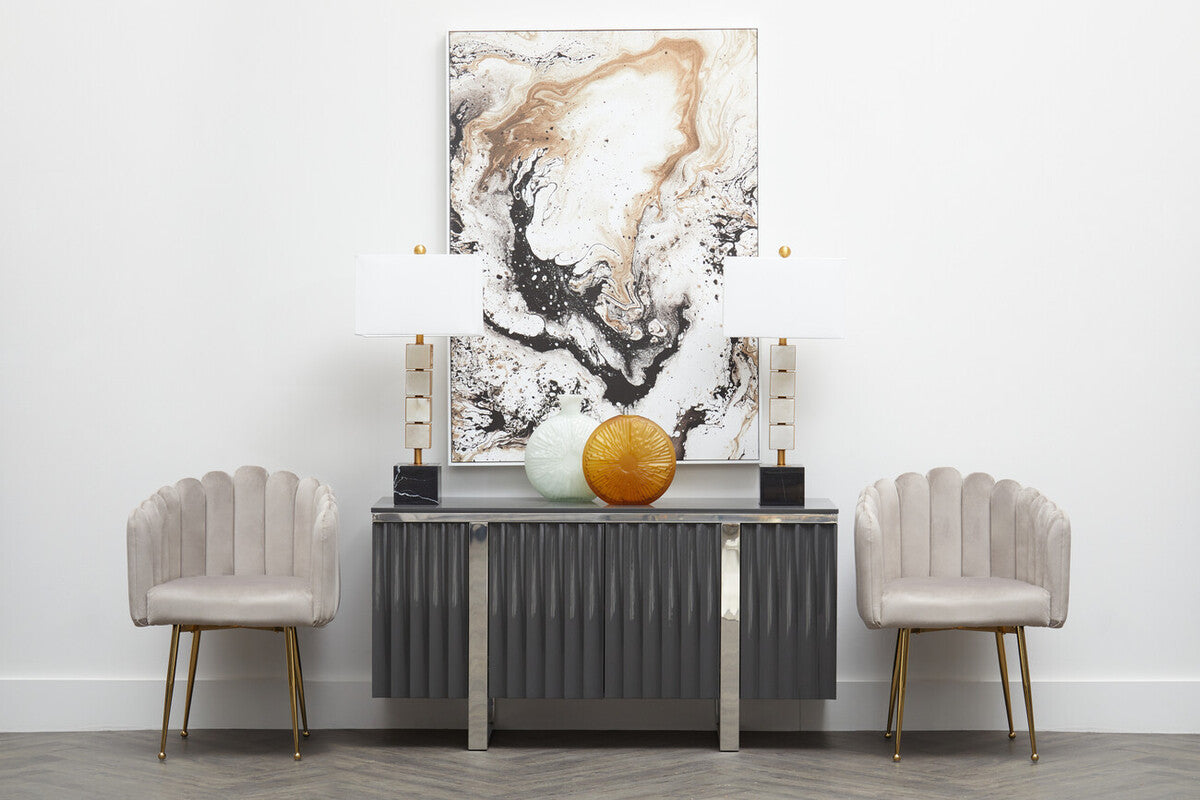 Bari Dining Chair | Mink Velvet Scalloped Dining Chair with Gold Finish Legs