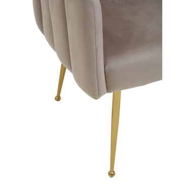 Bari Dining Chair | Mink Velvet Scalloped Dining Chair with Gold Finish Legs