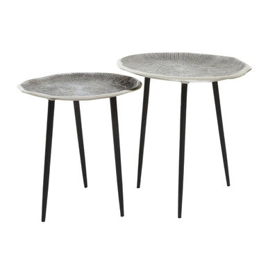 Silva Side Table Set | Silver Finish Oak Effect Set of 2 Side Tables