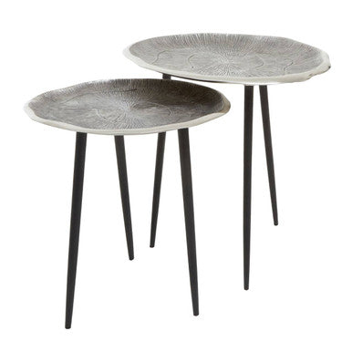 Silva Side Table Set | Silver Finish Oak Effect Set of 2 Side Tables